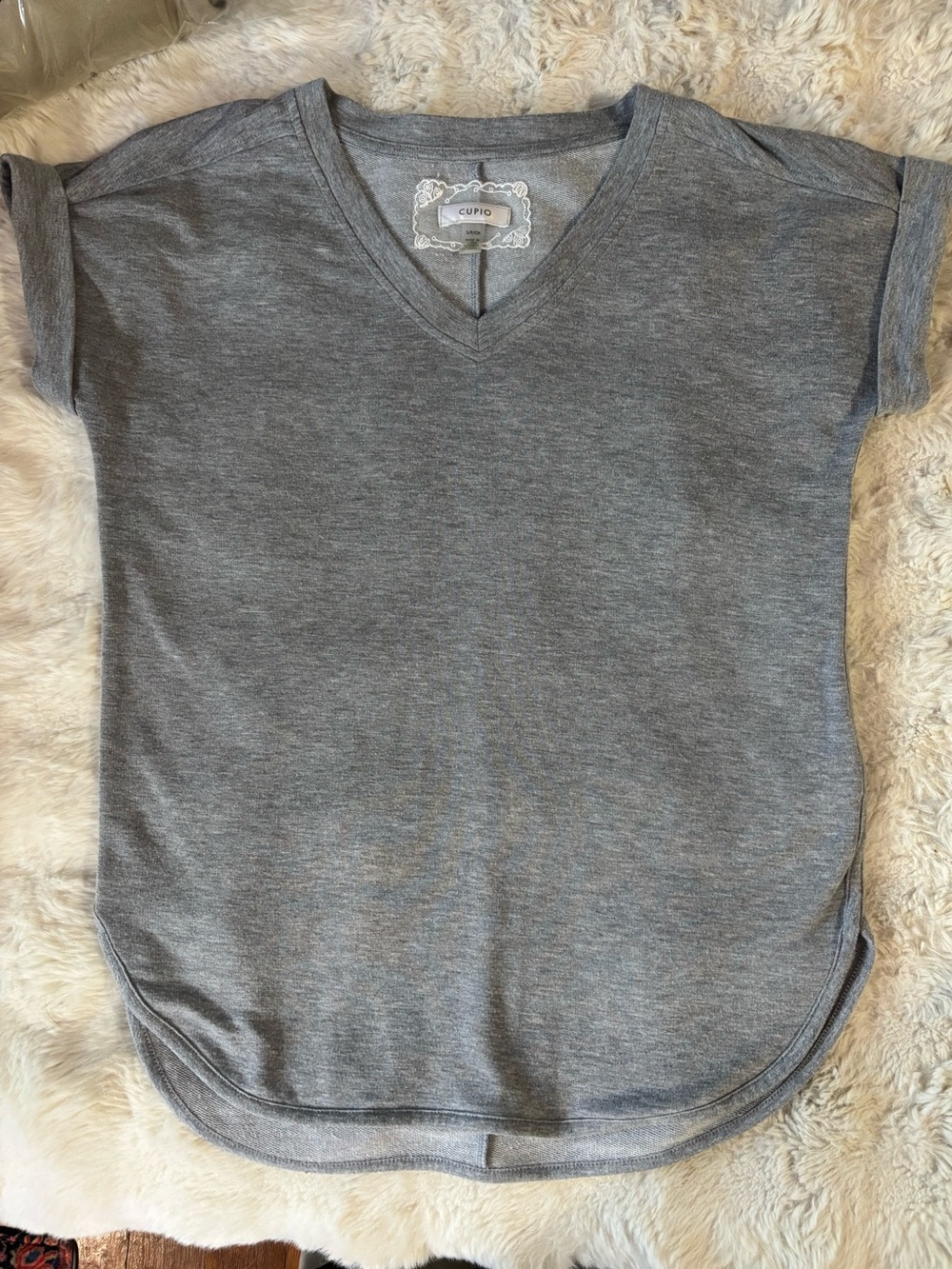 Cupio V-neck Heather Grey Casual Relaxed Fit Top, size Small
